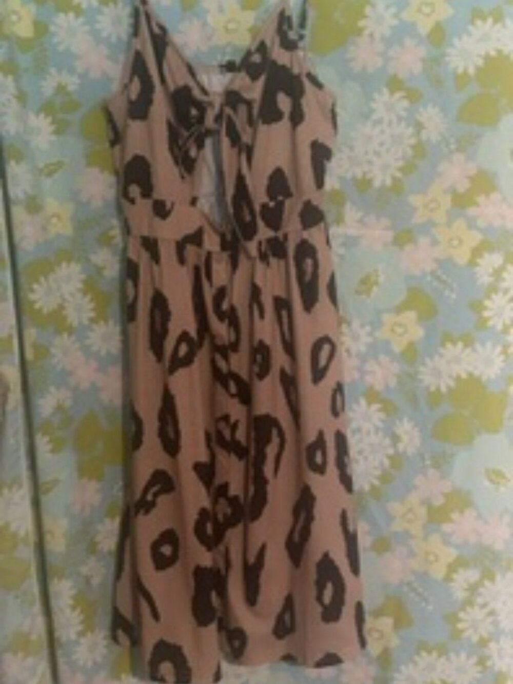 Women's Taupe & Brown Leopard Print Midi Sundress, Adjustable Straps, Flowy Fit